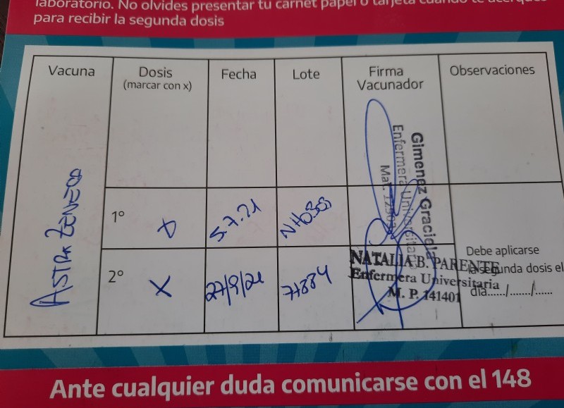 Certificado de vacunación.