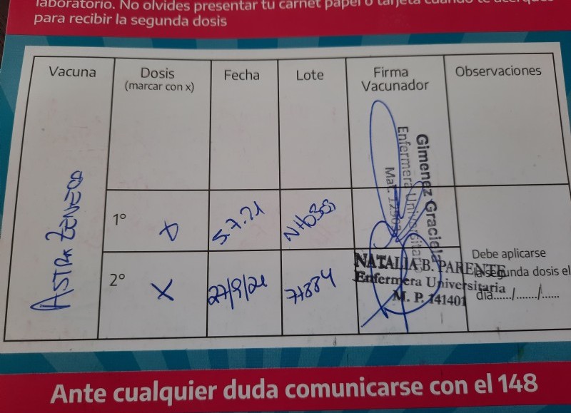 Certificado de vacunación.