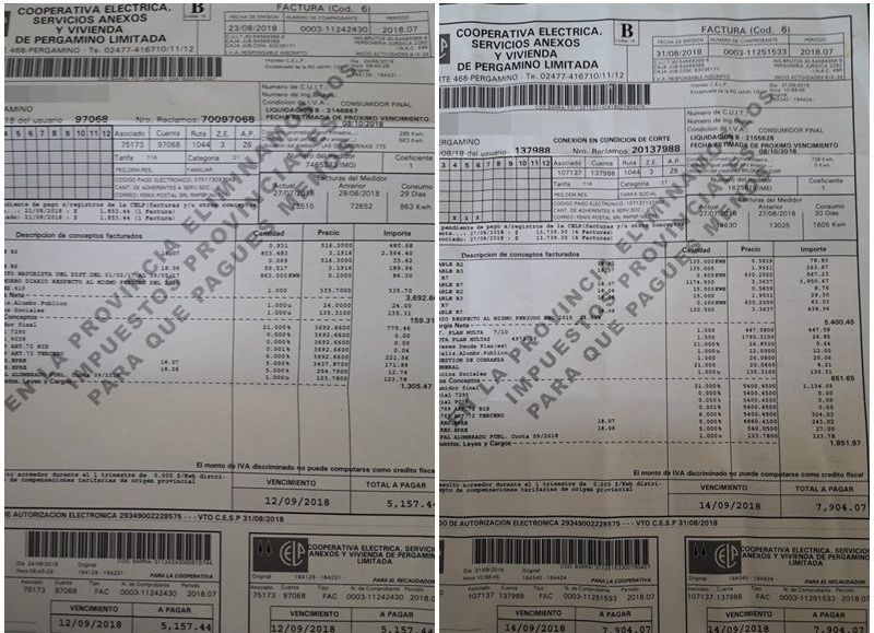 Las facturas en algunos barrios rondan entre los 5 mil y los 8 mil pesos. 
