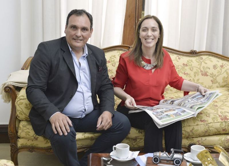 María Eugenia Vidal durante la reunión que mantuvo con el intendente Javier Olaeta. 
