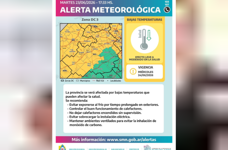 Defensa Civil advirtió sobre las bajas temperaturas.