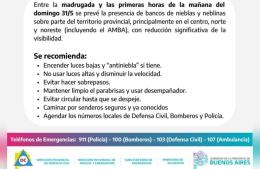 Aviso meteorol&oacute;gico por nieblas para el domingo