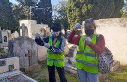 Prevención del dengue: control de larvas y toma de muestras en el Cementerio